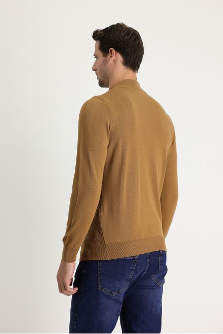 Bateau-Ausschnitt Slim-Fit Gemusterter Baumwollstrickpullover mit Reißverschluss