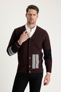 Regular Fit Wool Patterned Knitwear Cardigan