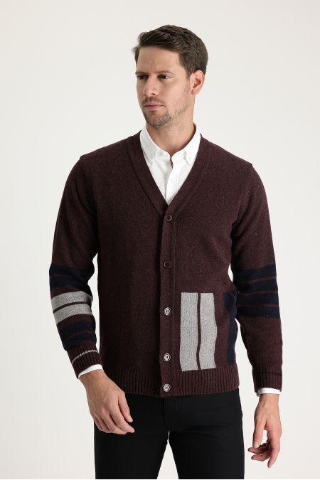 Regular Fit Wool Patterned Knitwear Cardigan