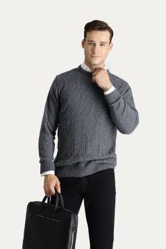 Pullover mit Rundhalsausschnitt, Gemusterte Wolle, Slim Fit