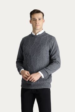 Pullover mit Rundhalsausschnitt, Gemusterte Wolle, Slim Fit