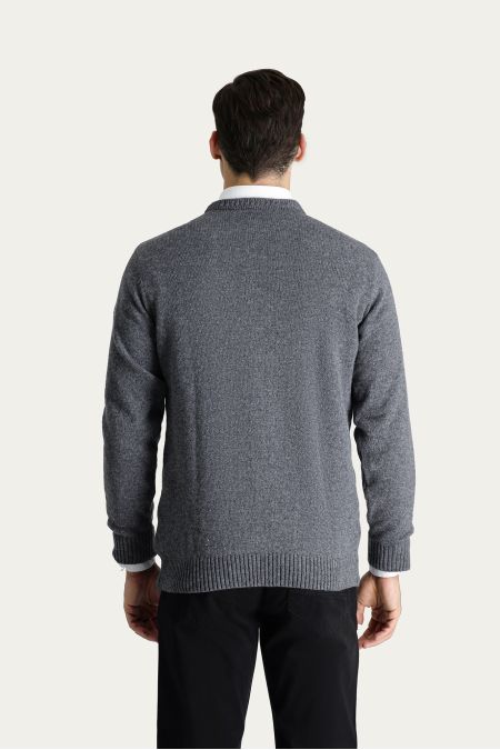 Pullover mit Rundhalsausschnitt, Gemusterte Wolle, Slim Fit