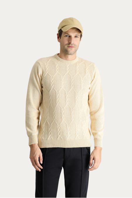 Crew Neck Patterned Wool Slim Fit Jumper