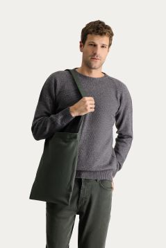 Pullover mit Rundhalsausschnitt, Gemusterte Wolle, Slim Fit