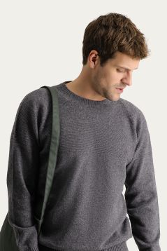 Pullover mit Rundhalsausschnitt, Gemusterte Wolle, Slim Fit