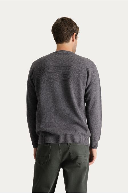 Crew Neck Patterned Wool Slim Fit Jumper