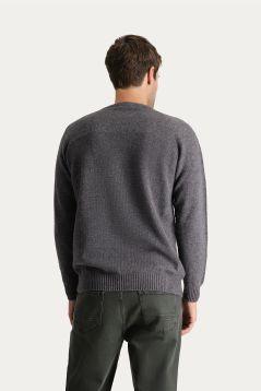 Crew Neck Patterned Wool Slim Fit Jumper