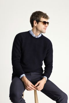 Crew Neck Patterned Wool Slim Fit Jumper