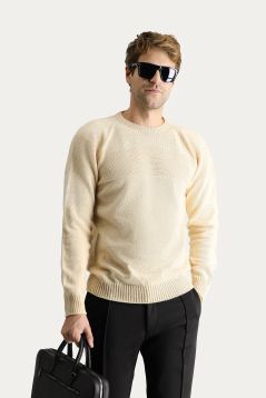 Pullover mit Rundhalsausschnitt, Gemusterte Wolle, Slim Fit