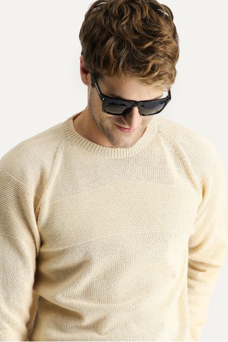 Pullover mit Rundhalsausschnitt, Gemusterte Wolle, Slim Fit