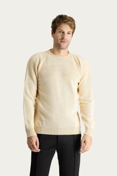 Pullover mit Rundhalsausschnitt, Gemusterte Wolle, Slim Fit