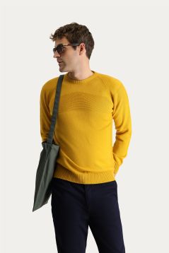 Crew Neck Patterned Wool Slim Fit Jumper