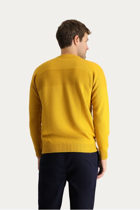 Pullover mit Rundhalsausschnitt, Gemusterte Wolle, Slim Fit