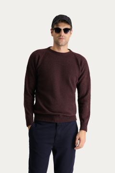 Crew Neck Patterned Wool Slim Fit Jumper