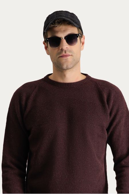 Pullover mit Rundhalsausschnitt, Gemusterte Wolle, Slim Fit