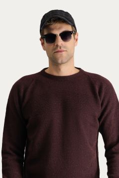 Pullover mit Rundhalsausschnitt, Gemusterte Wolle, Slim Fit