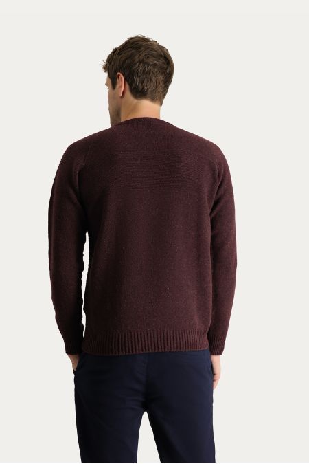 Crew Neck Patterned Wool Slim Fit Jumper