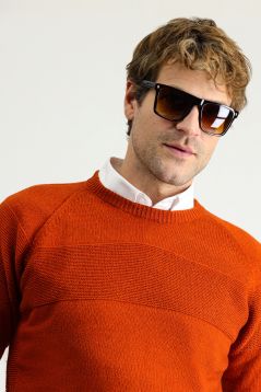 Crew Neck Patterned Wool Slim Fit Jumper