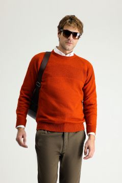 Crew Neck Patterned Wool Slim Fit Jumper