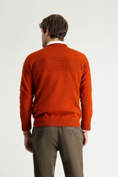 Crew Neck Patterned Wool Slim Fit Jumper