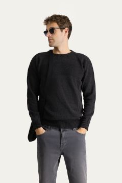 Pullover mit Rundhalsausschnitt, Gemusterte Wolle, Slim Fit