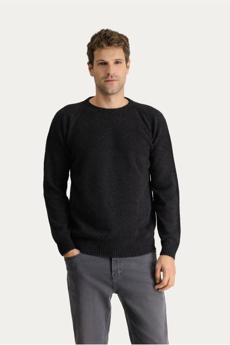 Pullover mit Rundhalsausschnitt, Gemusterte Wolle, Slim Fit