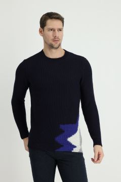 Rundhals-Slim-Fit-Gemusterter Wollstrickpullover