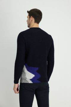 Rundhals-Slim-Fit-Gemusterter Wollstrickpullover