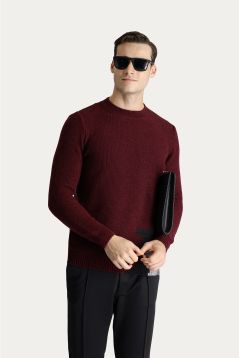 Rundhals-Slim-Fit-Gemusterter Wollstrickpullover