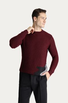 Rundhals-Slim-Fit-Gemusterter Wollstrickpullover