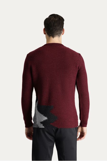 Rundhals-Slim-Fit-Gemusterter Wollstrickpullover