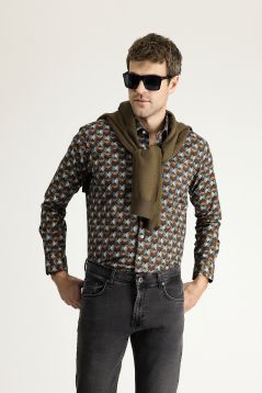 Long Sleeve Printed Slim Fit Shirt