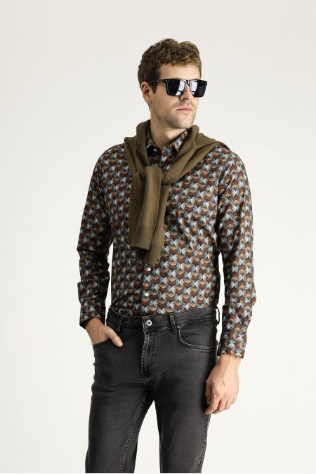 Long Sleeve Printed Slim Fit Shirt