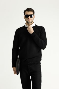 Crew Neck Patterned Wool Slim Fit Jumper