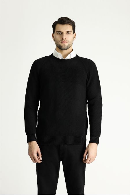 Crew Neck Patterned Wool Slim Fit Jumper