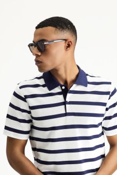 Polo Neck Patterned Slim Fit T-Shirt