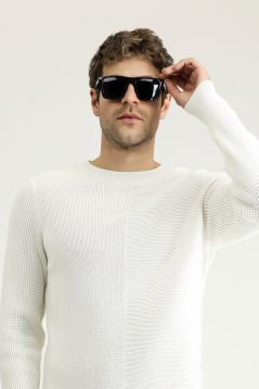 Rundhals Slim-Fit Gemusterter Baumwollstrickpullover