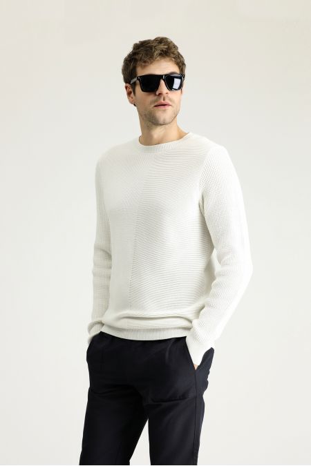 Rundhals Slim-Fit Gemusterter Baumwollstrickpullover