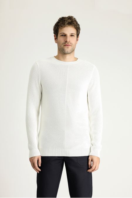 Rundhals Slim-Fit Gemusterter Baumwollstrickpullover