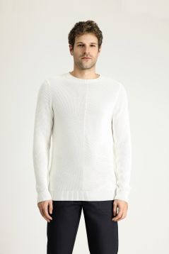 Rundhals Slim-Fit Gemusterter Baumwollstrickpullover