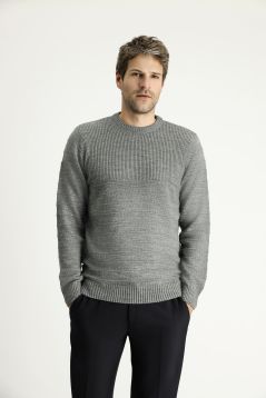 Crew Neck Patterned Wool Slim Fit Jumper