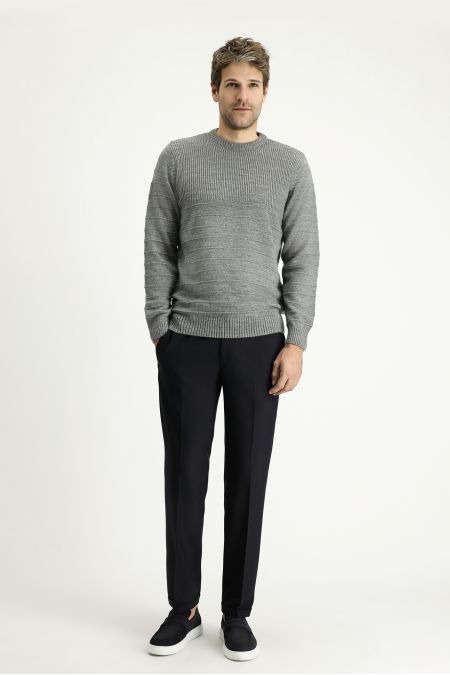 Crew Neck Patterned Wool Slim Fit Jumper