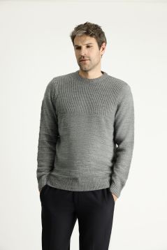 Crew Neck Patterned Wool Slim Fit Jumper