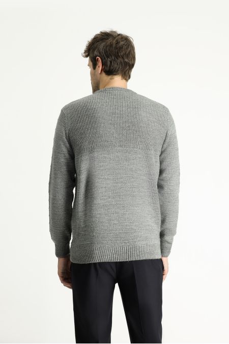 Crew Neck Slim Fit Patterned Knit Sweater