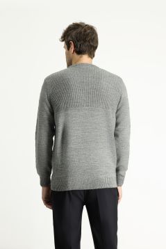 Crew Neck Patterned Wool Slim Fit Jumper