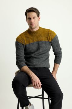 Bateau-Ausschnitt Slim-Fit Gemusterter Strickpullover