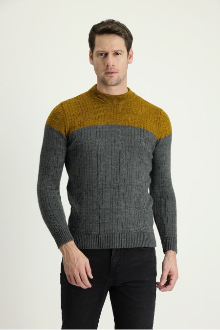 Bateau Neck Slim Fit Patterned Knit Sweater