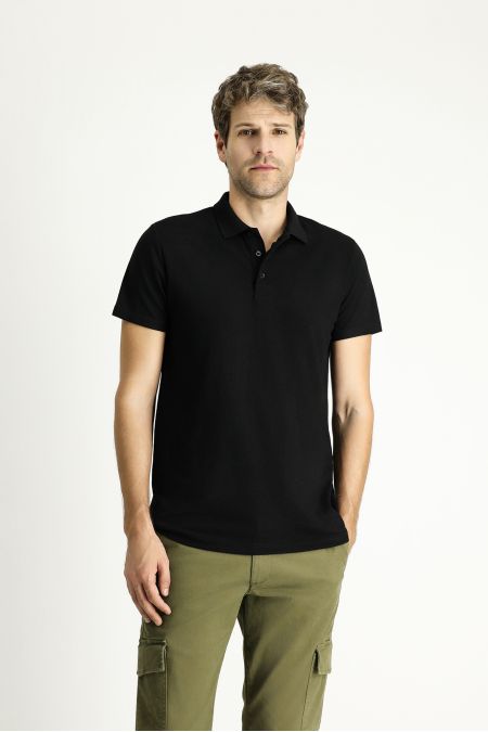 Polo Collar Regular Fit Embroidered Cotton T-Shirt