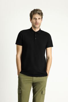 Polo Collar Regular Fit Embroidered Cotton T-Shirt