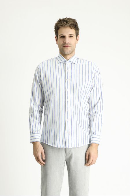 Long Sleeve Slim Fit Striped Sport Linen Shirt